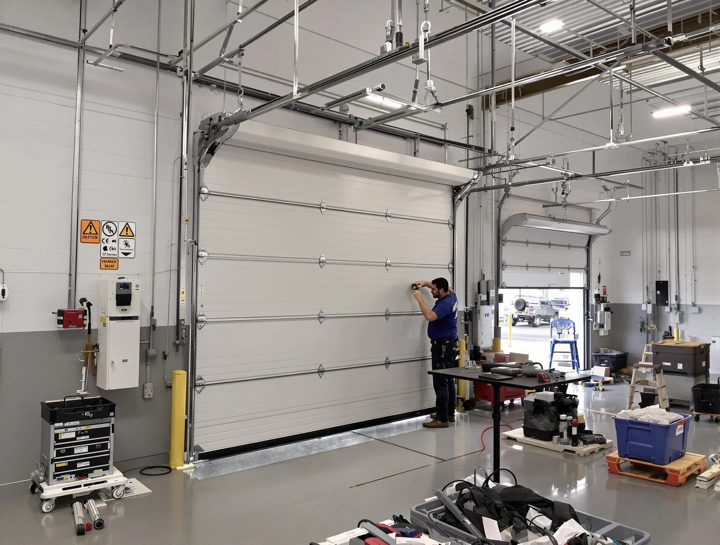 Commercial garage door repair being performed by Center Point Garage Door Repair expert in Center Point