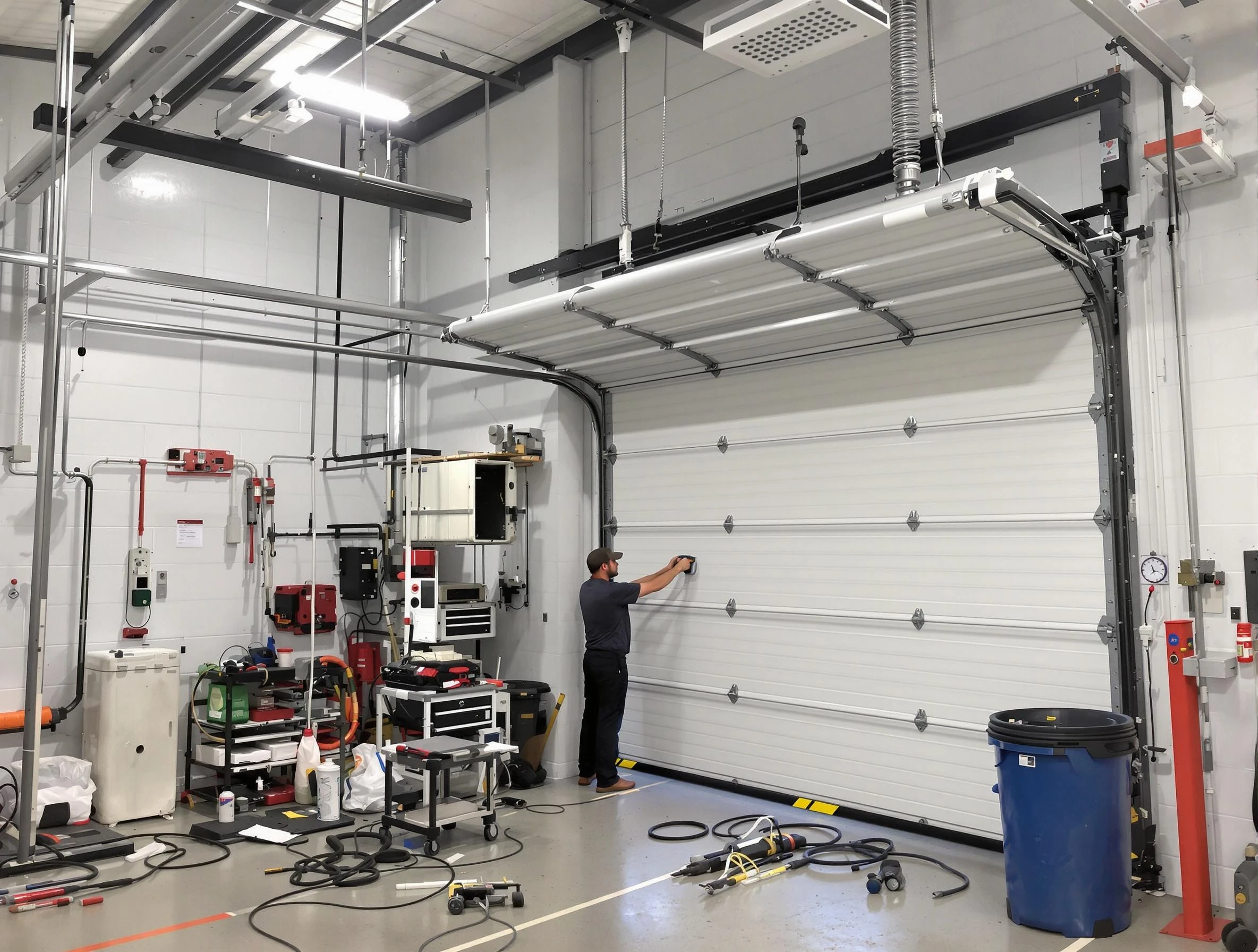 Center Point Garage Door Repair certified technician performing commercial door repair at a Center Point business facility