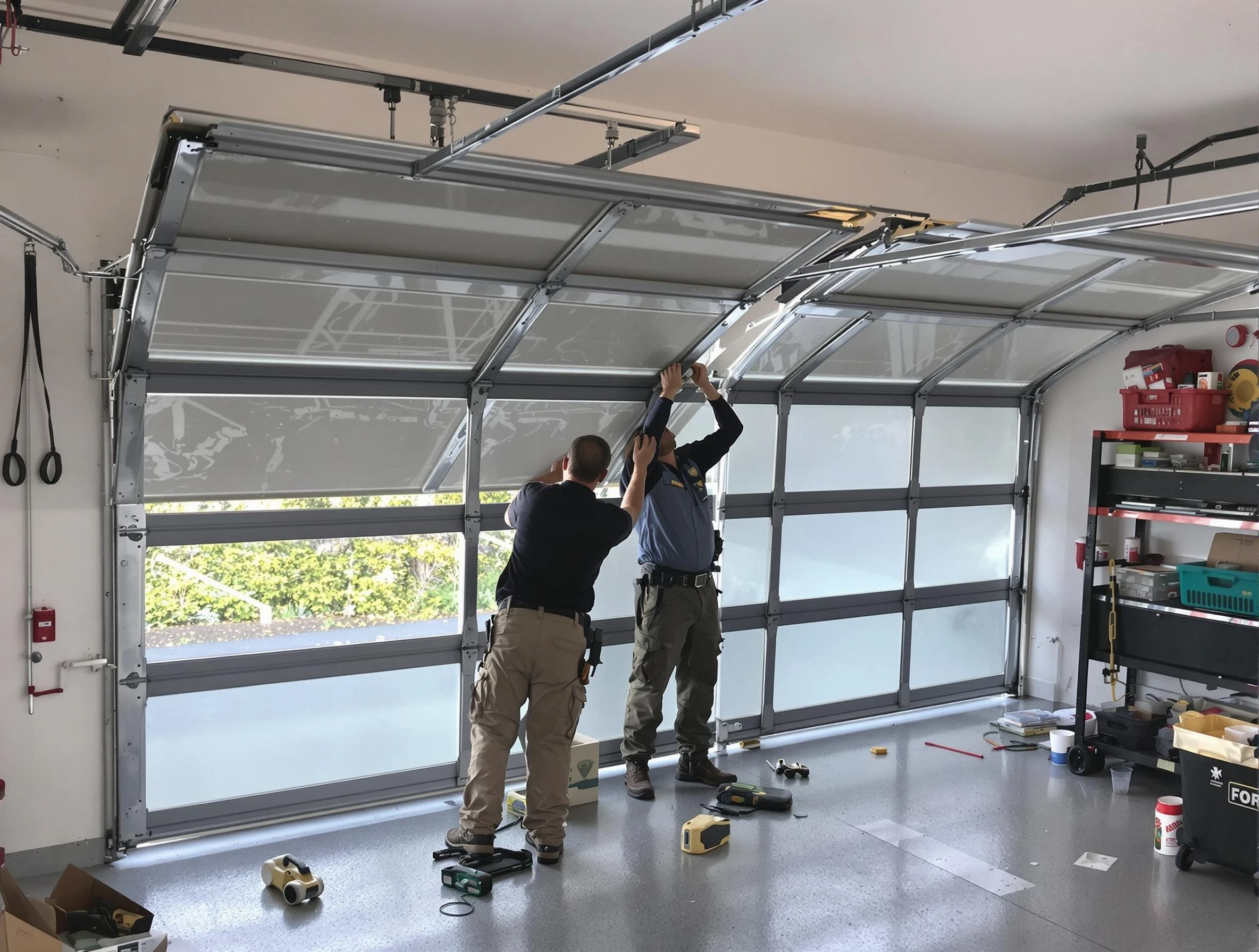 Center Point Garage Door Repair expert performing precise panel replacement on Center Point garage door
