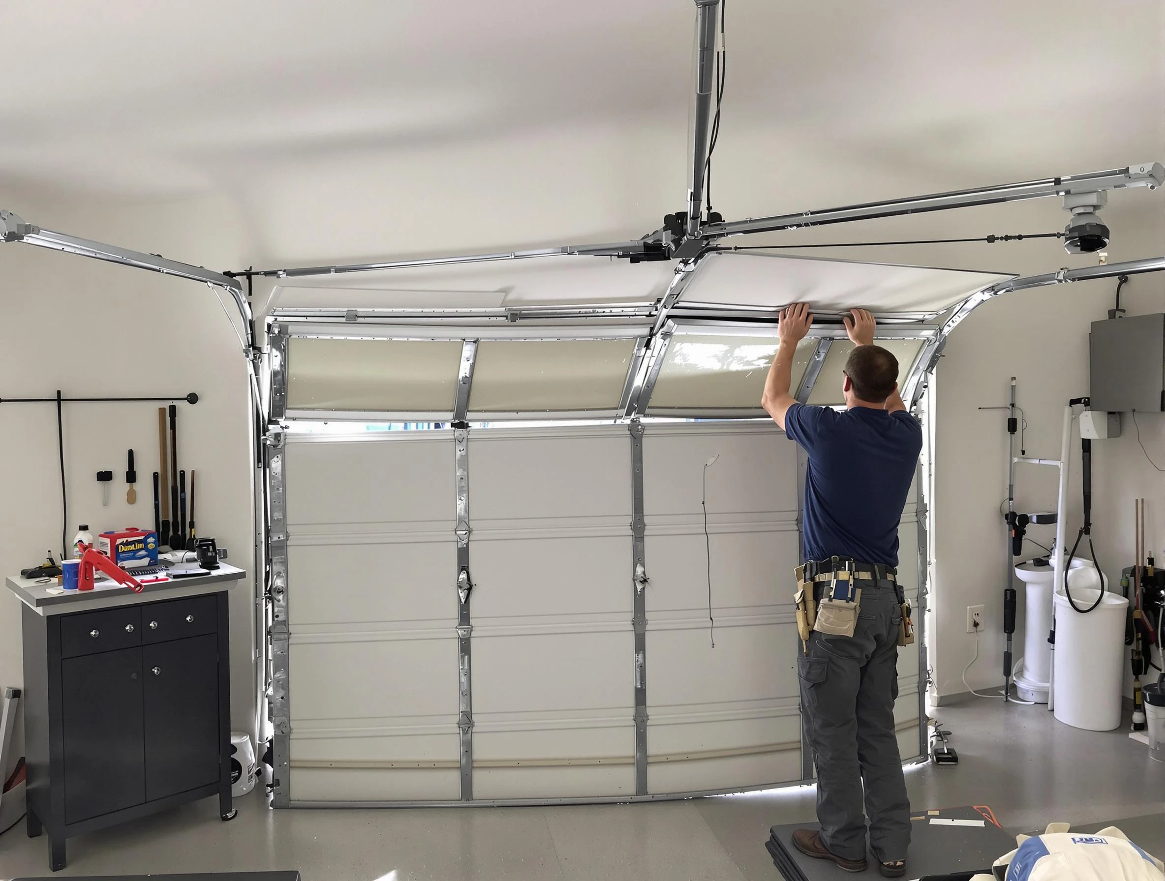 Center Point Garage Door Repair specialist performing precise section replacement on Center Point garage door