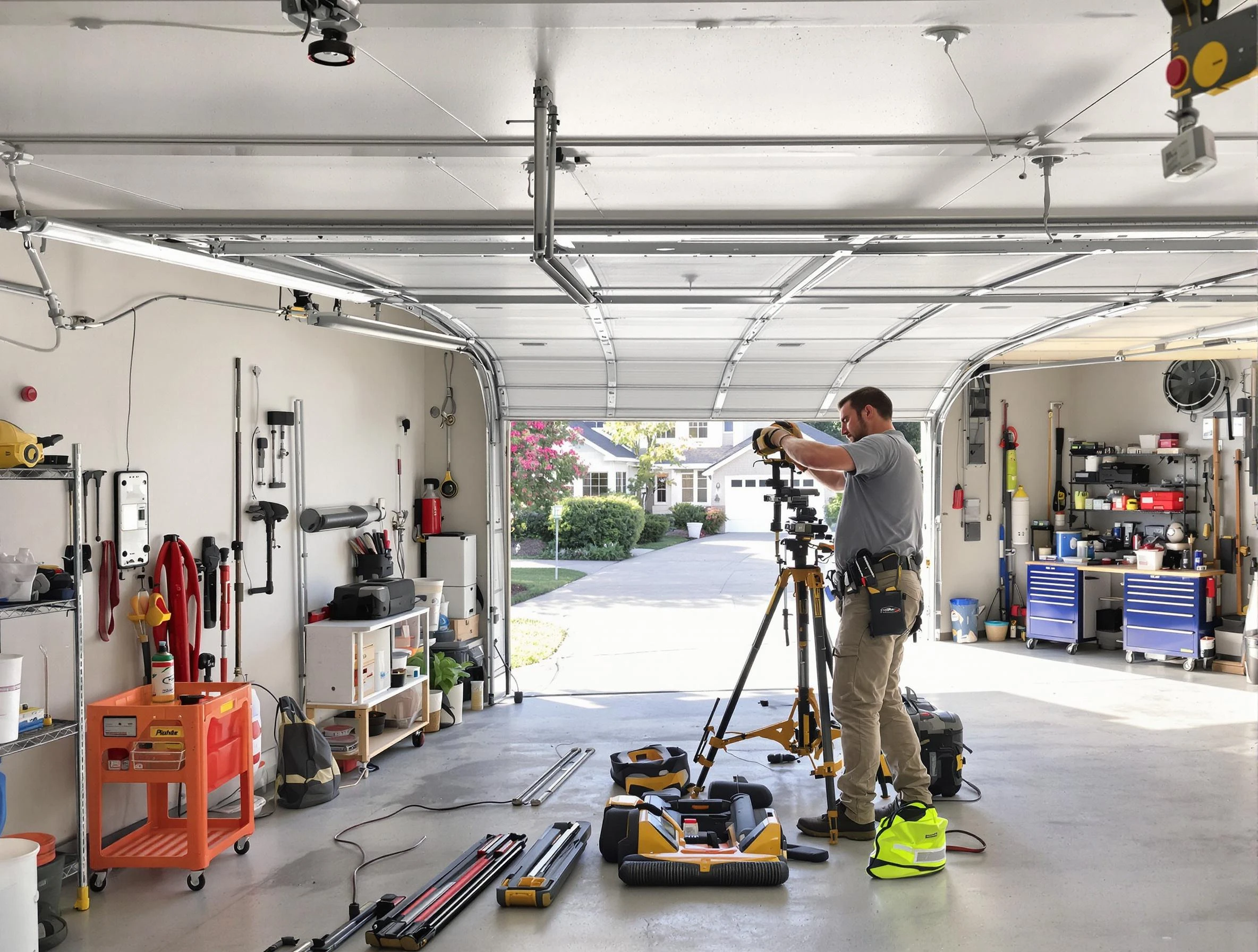 Center Point Garage Door Repair specialist performing laser-guided track alignment in Center Point